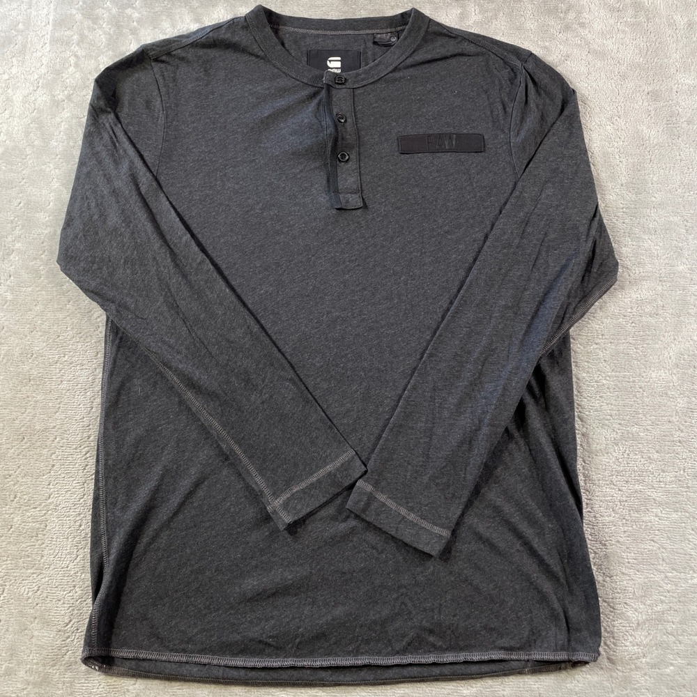 G Star Raw Granddad Henley‎ Shirt Mens Medium Dark Gray Classic Long Sleeve